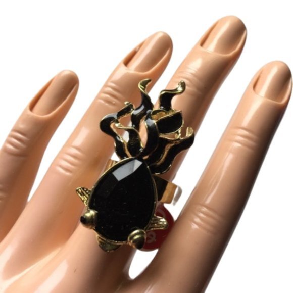 FREE GIFT 🎁 NEW Adjustable Chunky Ring Black Gem stones Women's Fashion Jewelry - Picture 1 of 16